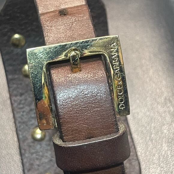 Dolce & Gabbana Brown Leather Wide adjustable buckle bracelet with COA - Picture 4 of 5